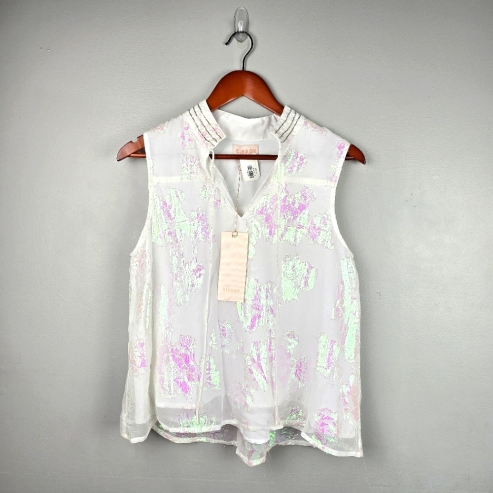Ciebon Iridescent Flowy Floral Top White Colorful Reflections Women Sz S Fairy